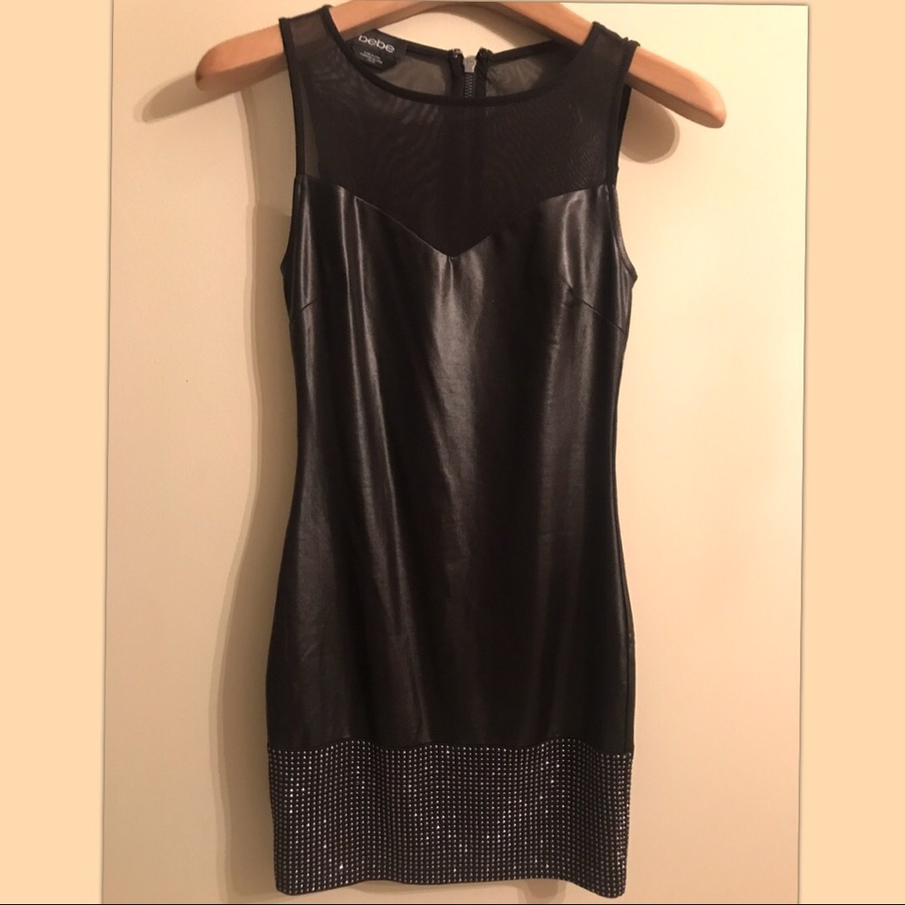 Bebe Faux Leather Mini Dress with Studded Hem - Picture 3 of 7